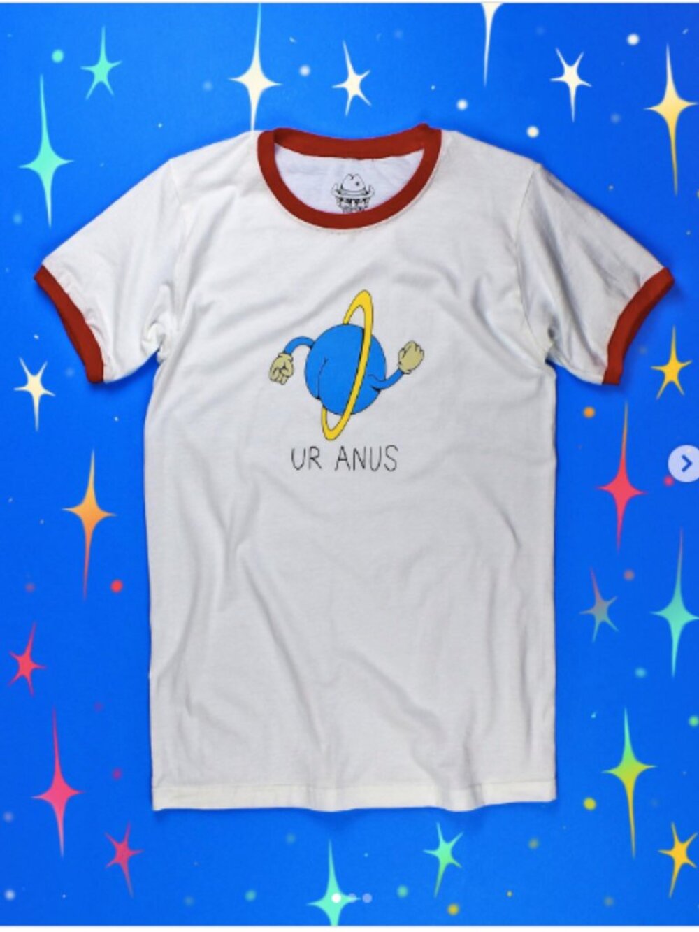 Crocodile Jackson Ur Anus White Ringer Tee with Blue Planet Design 3XL
